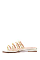 Women's White Chain Detailed Flat Slippers | Derimod