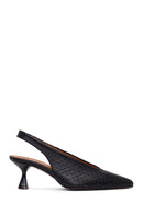 Woman Black Backless Low-Heeled Leather Shoes | Derimod
