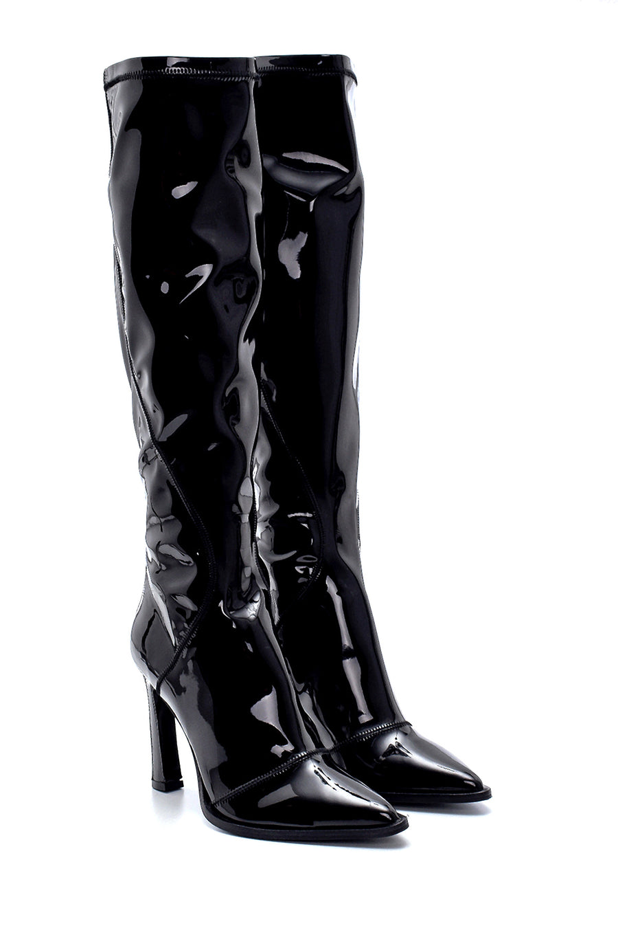 Women's Leather Patent Leather Heeled Boots
