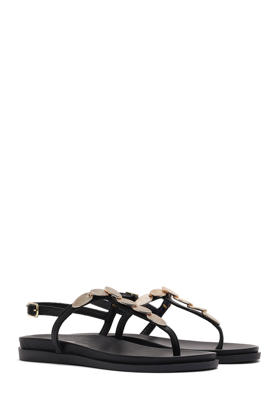 Women's Black Back Tie Flip Flop Leather Sandals