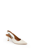 Woman Cream Backless Heeled Leather Shoes | Derimod