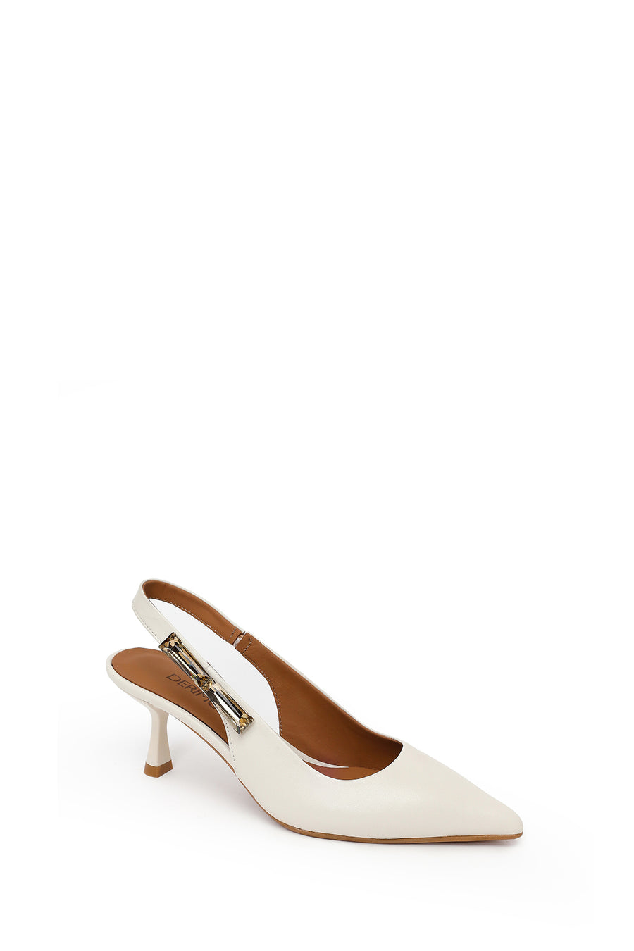 Woman Cream Backless Heeled Leather Shoes