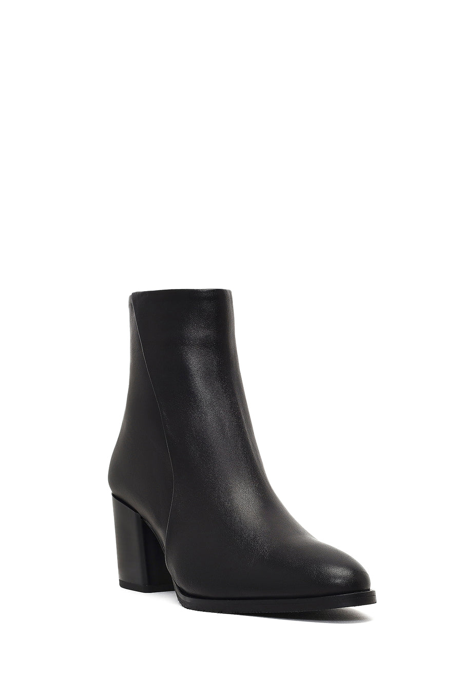 Woman Black Zip Closure Thick-Heeled Leather Boots