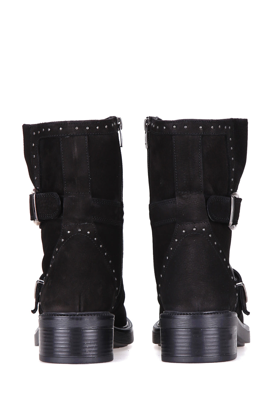 Women's Suede Boots with Stud and Buckle Detail