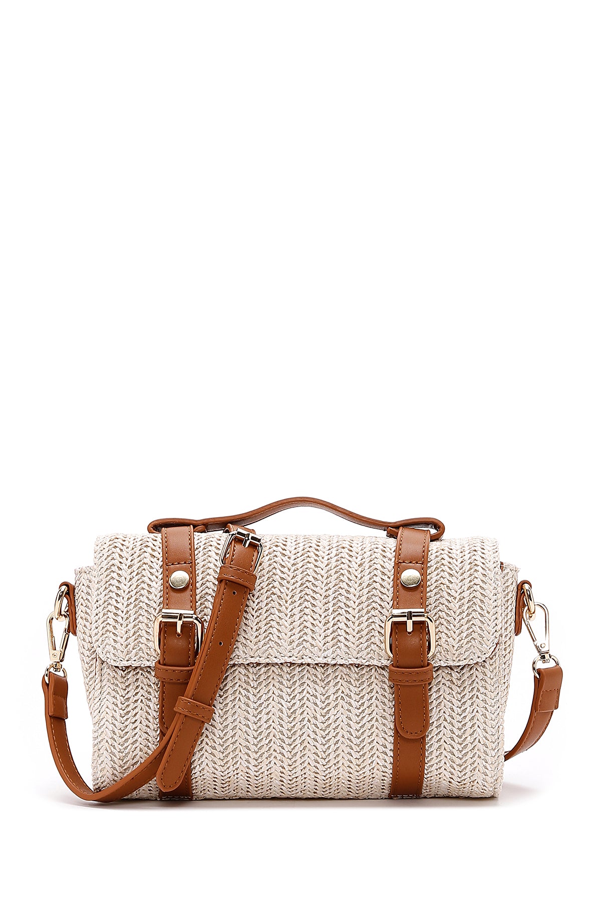 Women's Cream Long Strap Straw Crossbody Bag 25SBD2715M7 | Derimod