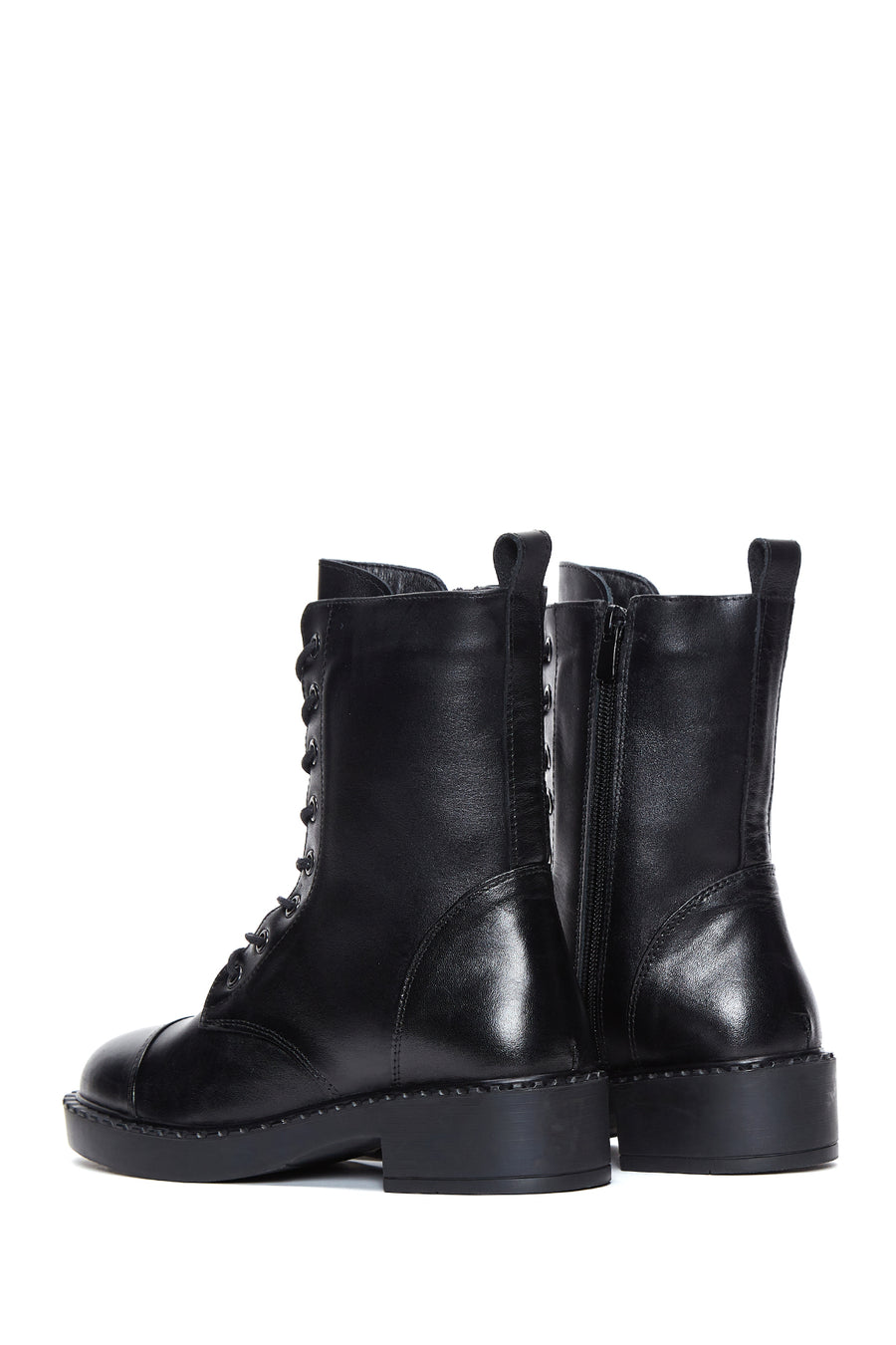 Women's Black Lace-up Zippered Boots