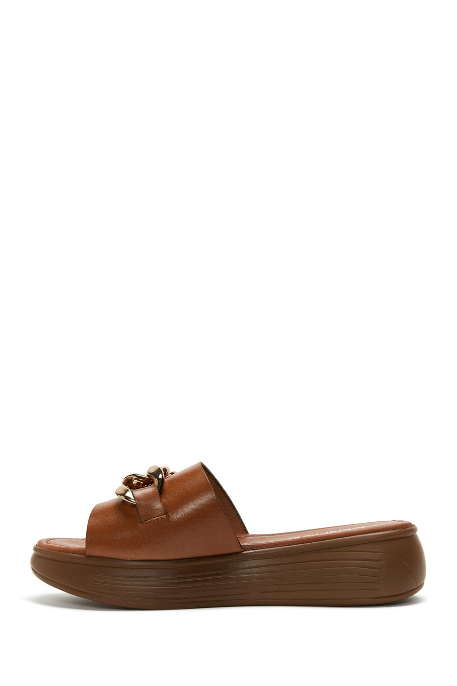 Women's Tan Thick Soled Leather Slippers