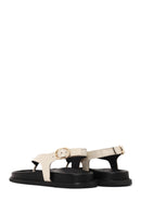 Woman Cream Back Buckled Toe-Post Leather Sandal | Derimod