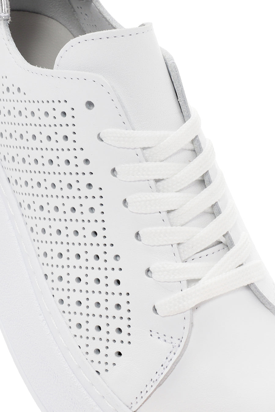Women's White Thick Sole Lace Up Leather Sneaker