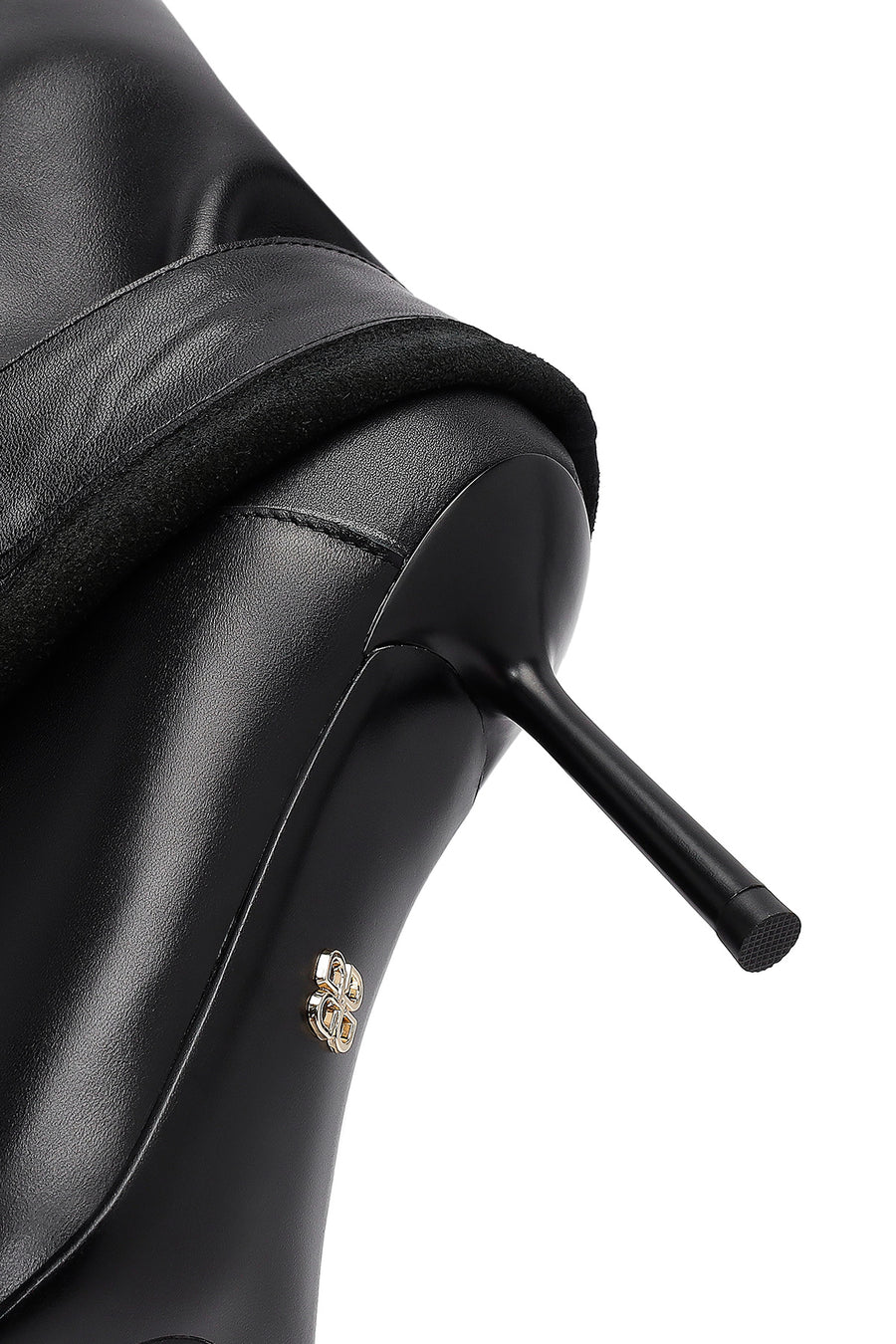 Women's Black Buckled Thin Heeled Leather Boot