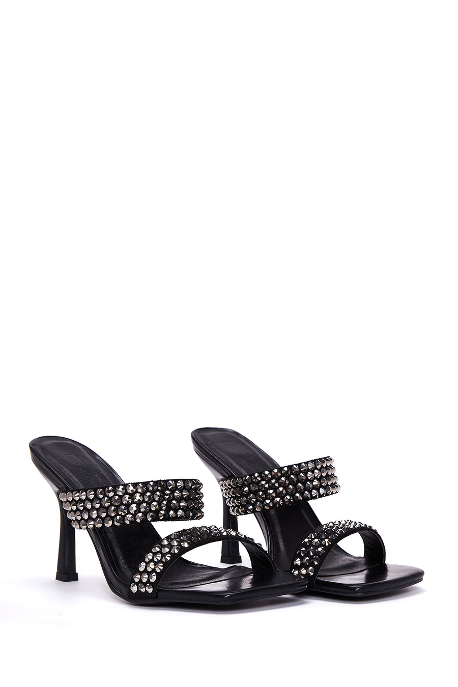 Women's Black Stone Heeled Slippers