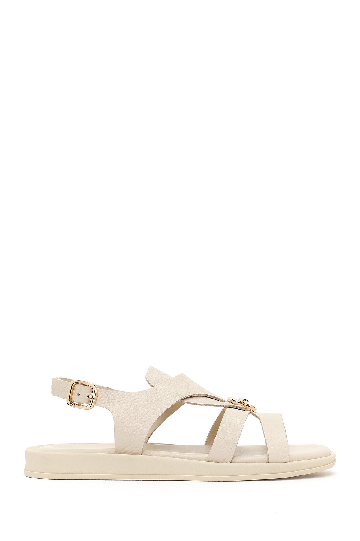 Women's Beige Leather Sandals with Buckle Back 26SFD2046FT | Derimod