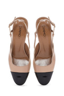 Women's Beige Slingback Thick Heel Leather Shoes | Derimod