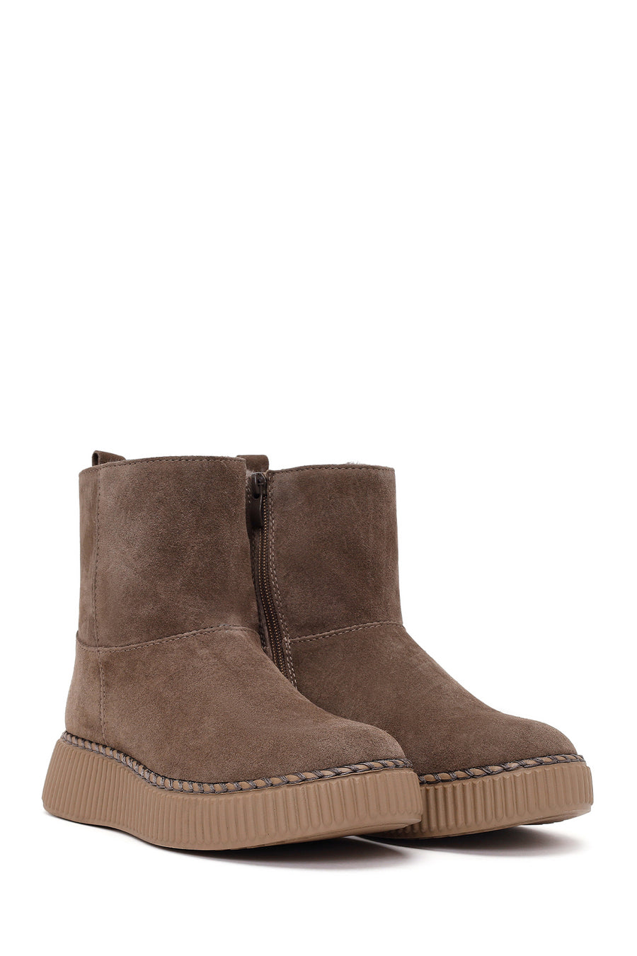 Woman Mink Zip Closure Thick-Soled Suede Boots