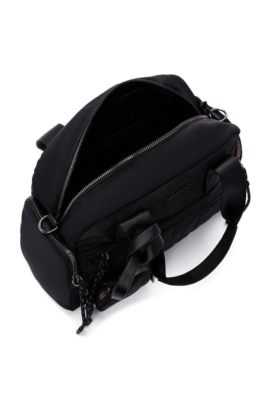 Women's Black Long Strap Accessory Detailed Fabric Handbag