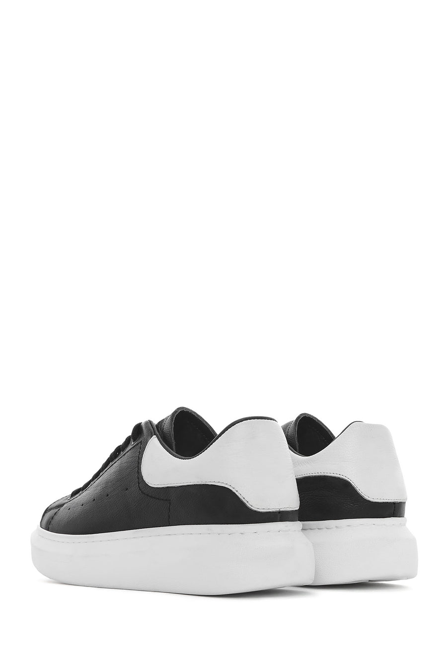 Erkek Siyah Bağcıklı Kalın Tabanlı Deri Sneaker