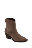 Woman Mink Zip Closure Thick-Heeled Suede Boots | Derimod