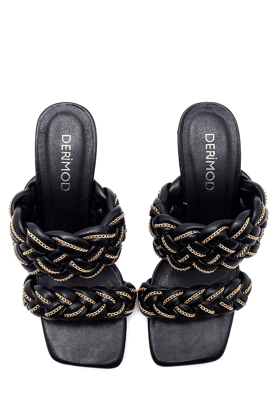 Women's Black Braided Heeled Slippers