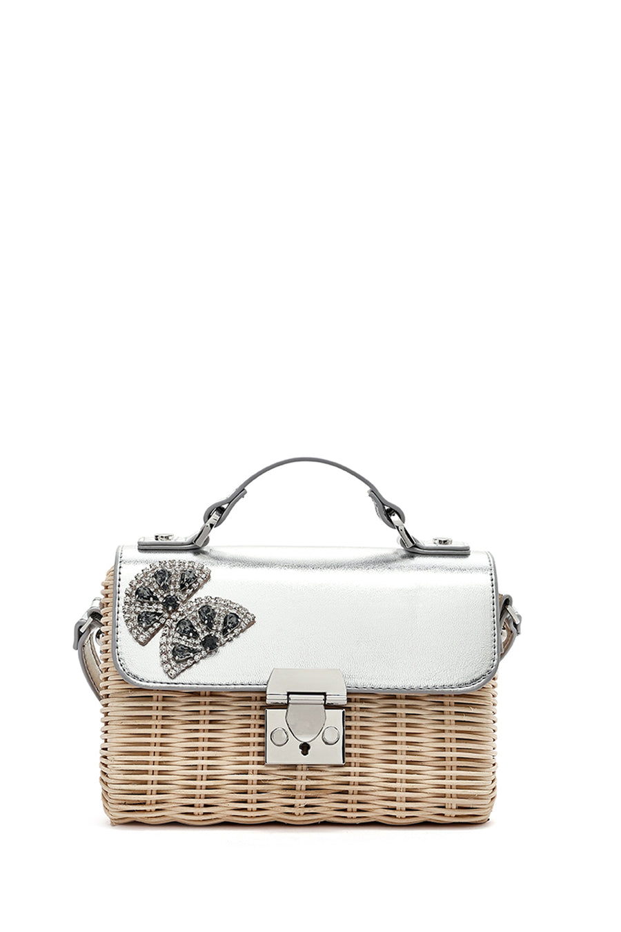 Women's Silver Accessory Long Strap Straw Crossbody Bag
