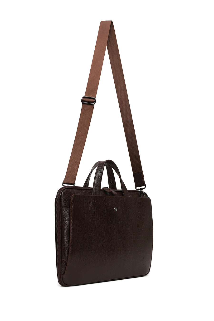 Male Brown Long Strap Leather Briefcase