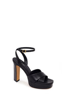 Woman Black Ankle-Buckle Platform High Chunky Heel Leather Sandal | Derimod