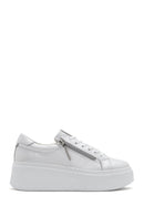 Women's White Thick-Soled Side Zipper Lace-Up Leather Sneakers | Derimod