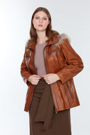 Rachel (Plus) Women's Camel Leather Coat | Derimod
