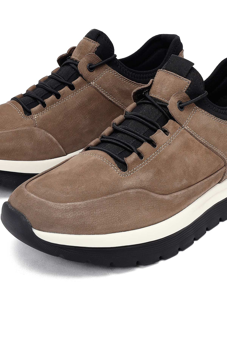 Erkek Vizon Bağcıklı Kalın Tabanlı Nubuk Deri Casual Sneaker