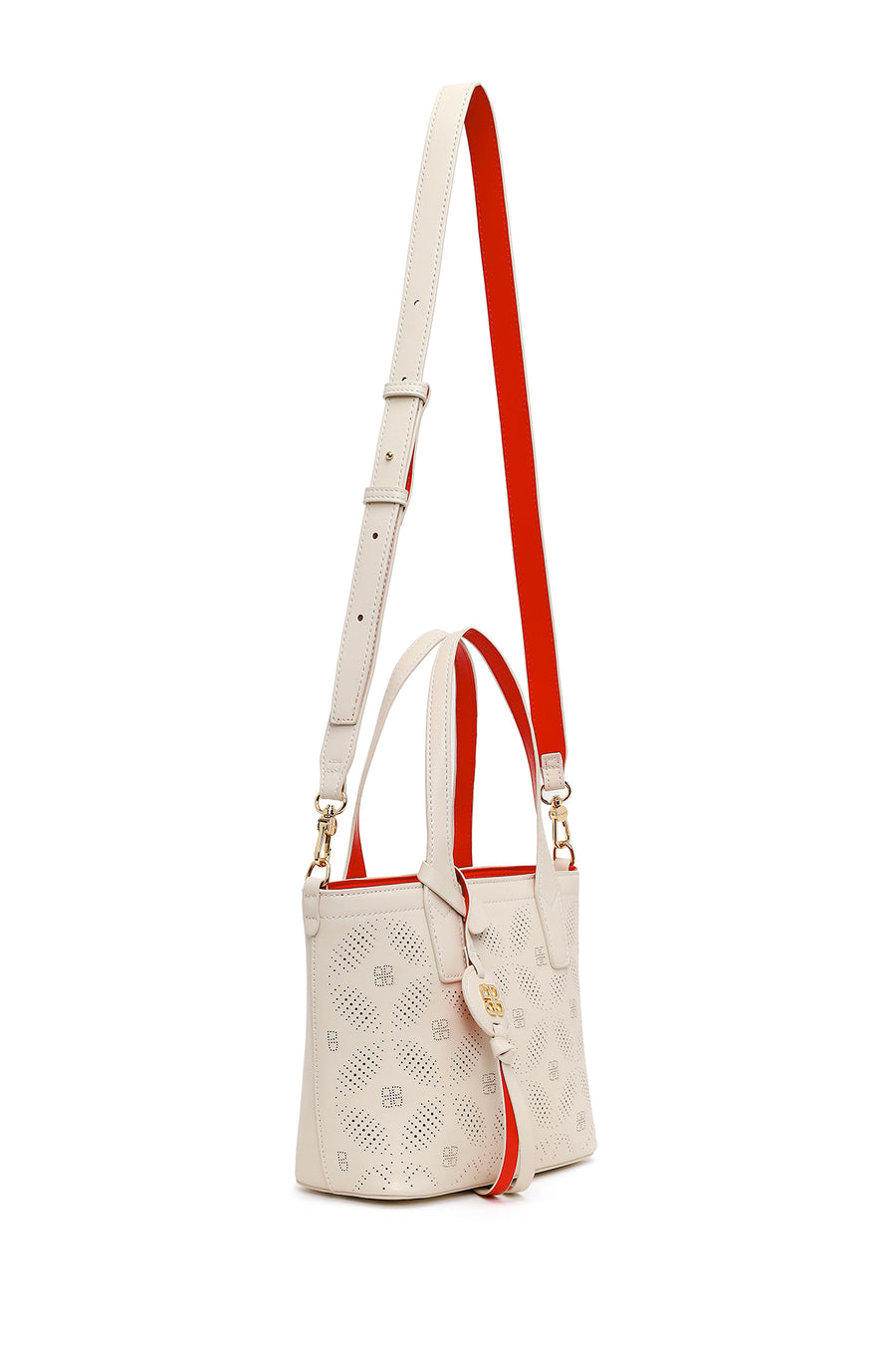 Woman White Long Strap Patterned Shoulder Bag