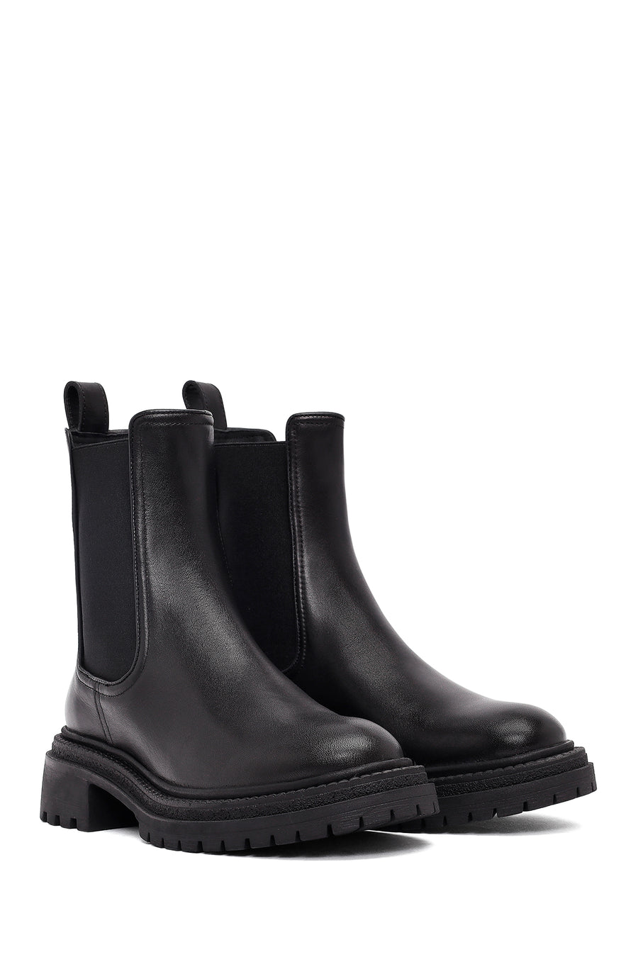 Woman Black Thick-Soled Leather Chelsea Boots