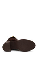 Woman Brown Zip Closure Chunky Heeled Suede Combat Boots | Derimod