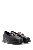 Woman Black Buckle Detail Leather Comfort Loafer | Derimod