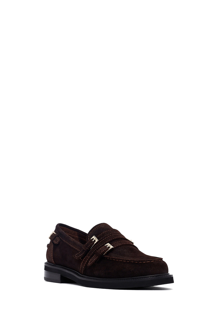 Woman Brown Buckled Suede Masculine Loafer