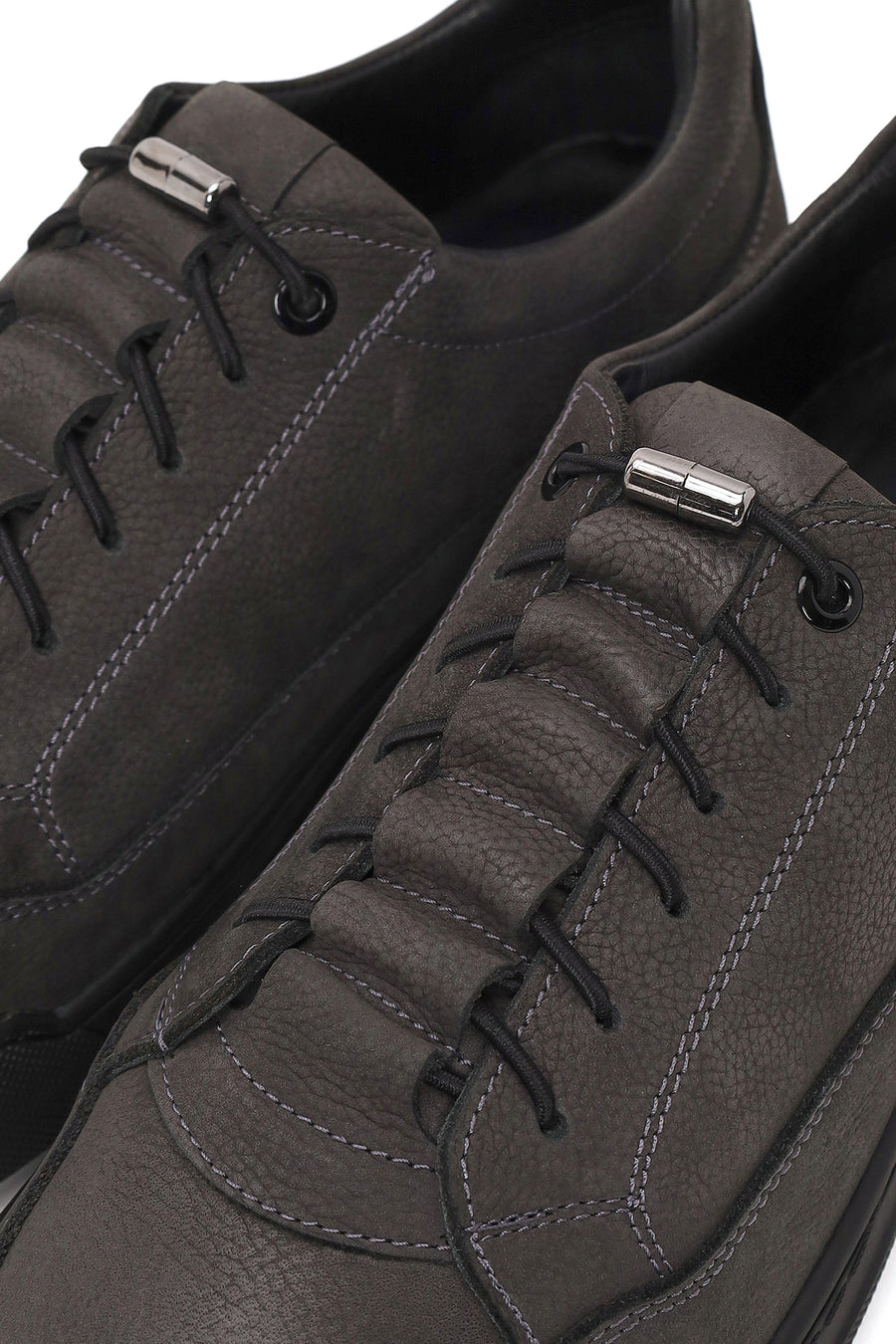 Erkek Gri Bağcıklı Kalın Tabanlı Nubuk Deri Casual Sneaker