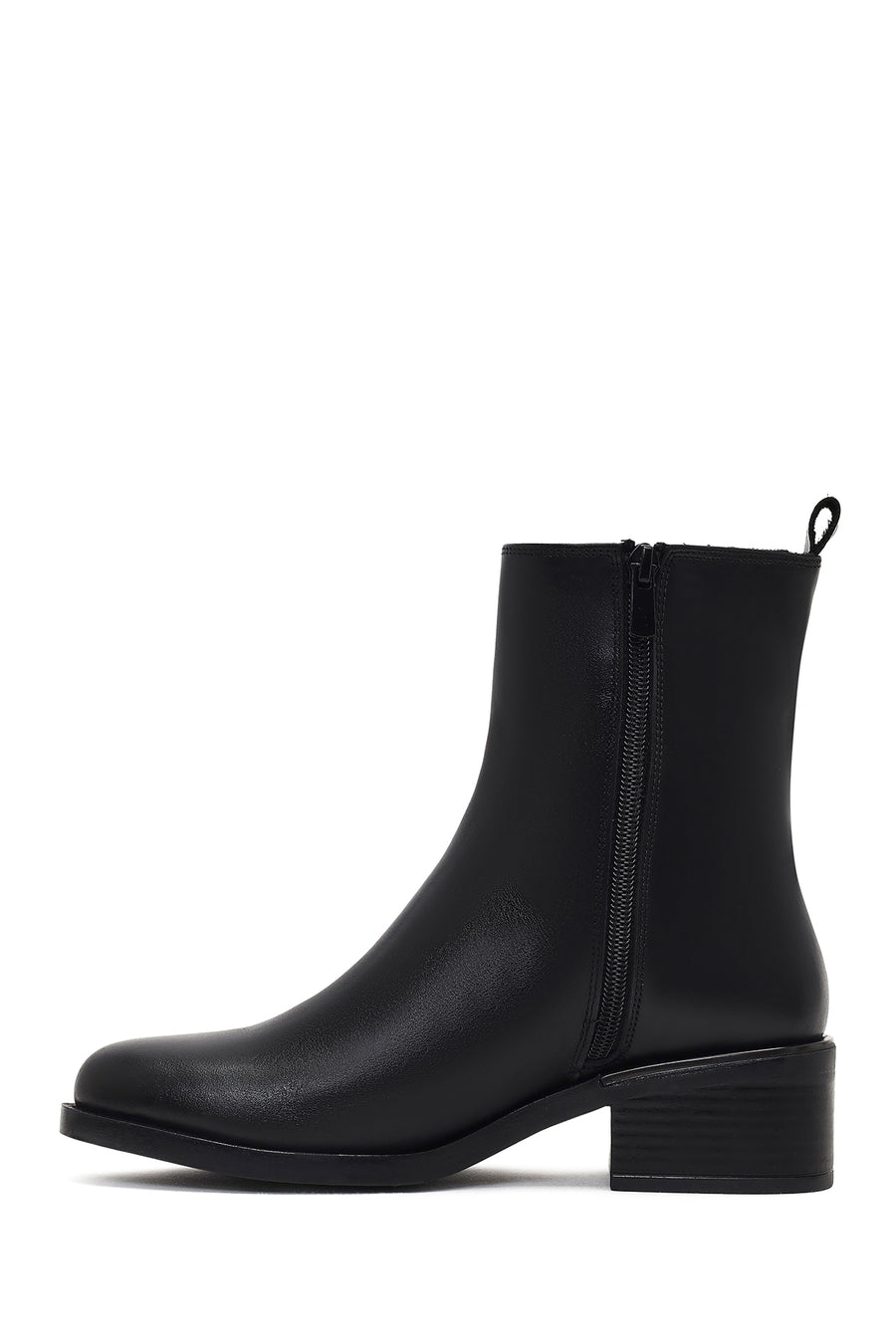 Woman Black Zip Closure Leather Boots