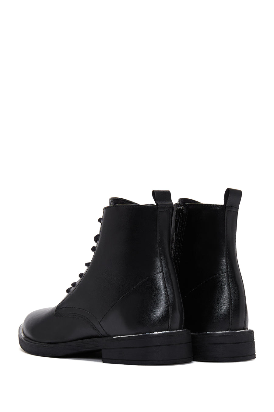 Women's Black Lace-Up Zipper Detailed Combat Boots