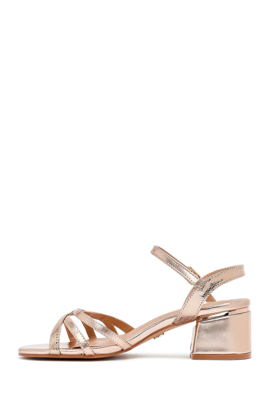 Women's Pink Metallic Chunky Heel Sandals with Ankle Buckle