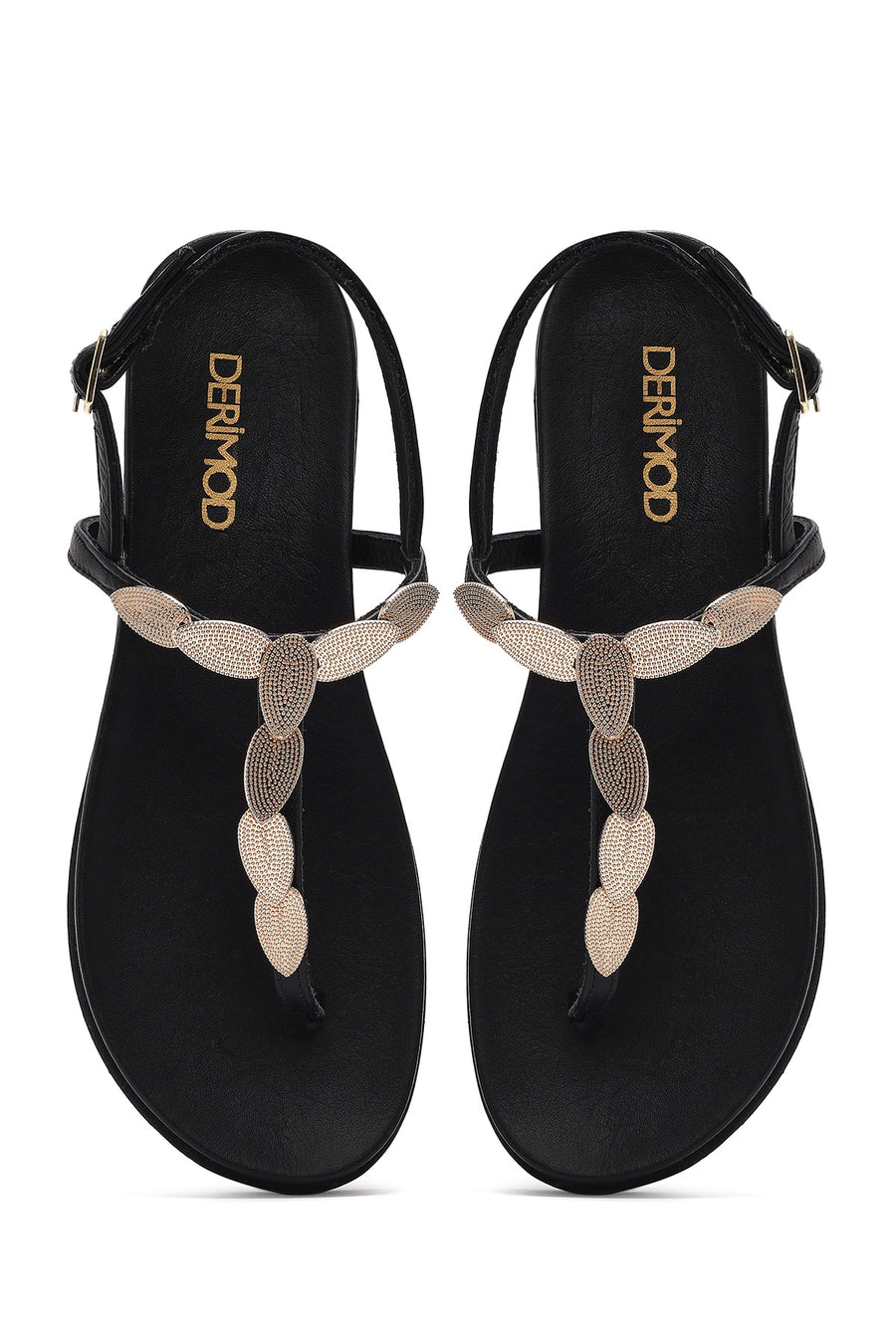Women's Black Back Tie Flip Flop Leather Sandals