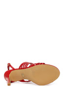 Woman Red Buckled Ankle Strap Slim High-Heeled Patent Leather Sandals | Derimod