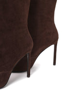 Woman Brown Short Thin-Heeled Suede Short Boots | Derimod