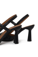 Woman Black Backless Heeled Leather Shoe | Derimod
