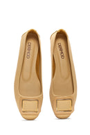 Women's Yellow Leather Buckle Ballerinas | Derimod