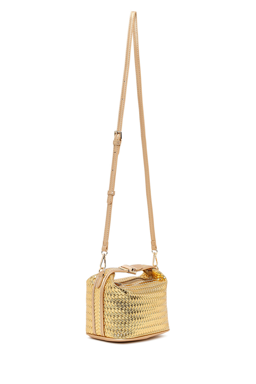 Woman Gold Long-Strap Knitted Shoulder Bag