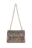 Woman Multicolored Long Chain Strap Rhinestone Evening Shoulder Bag | Derimod