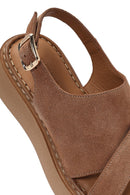 Women's Powder Ankle Buckle Thick Soled Suede Leather Comfort Sandals | Derimod
