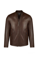 Insignia Male Brown Leather Jacket | Derimod