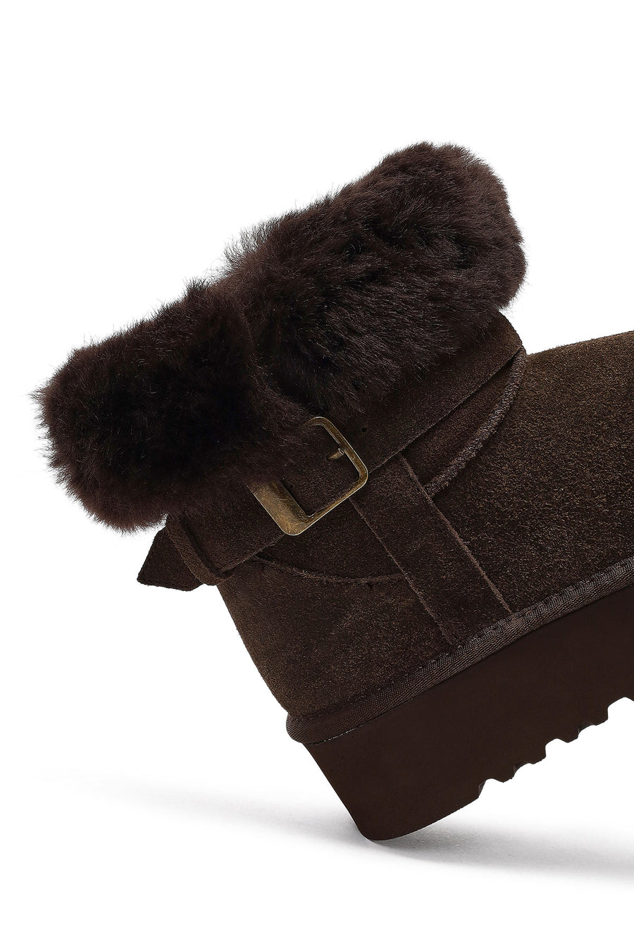 Woman Brown Thick-Soled Fur-Detail Suede Teddy Boots