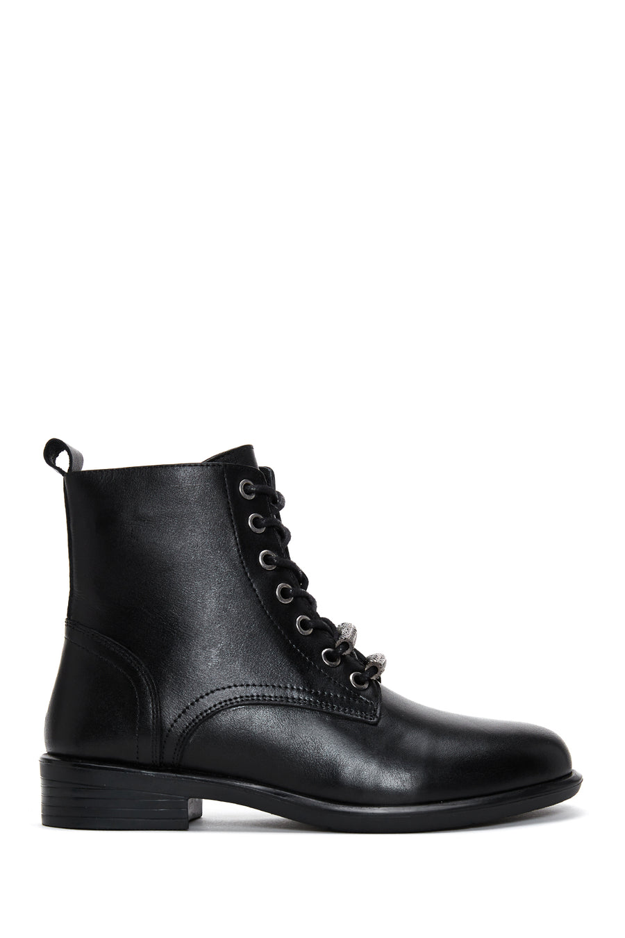 Woman Black Lace-Up Zipper Detail Leather Postal Boots 25WFD420118 | Derimod