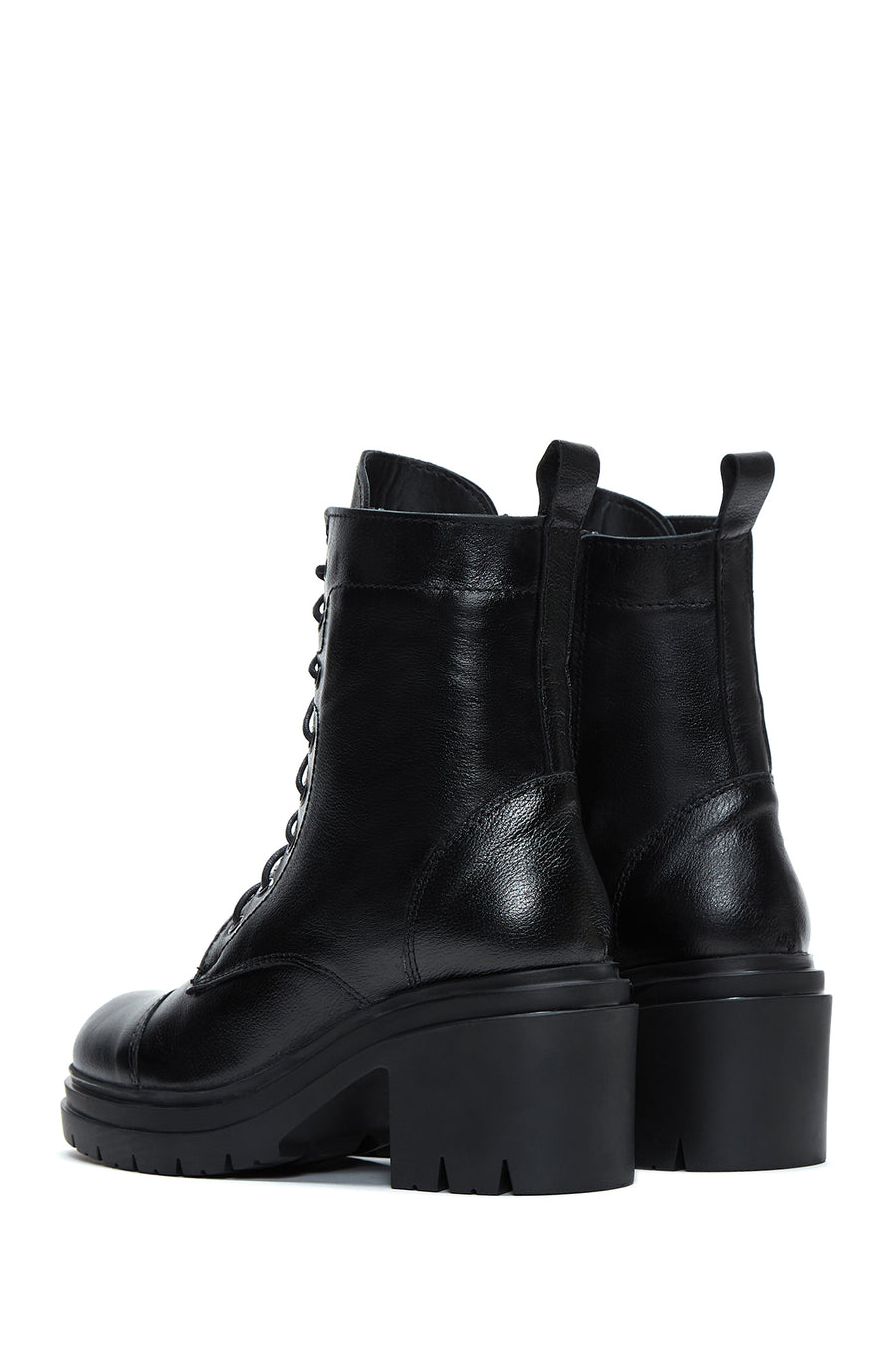 Women's Black Leather Heeled Boots