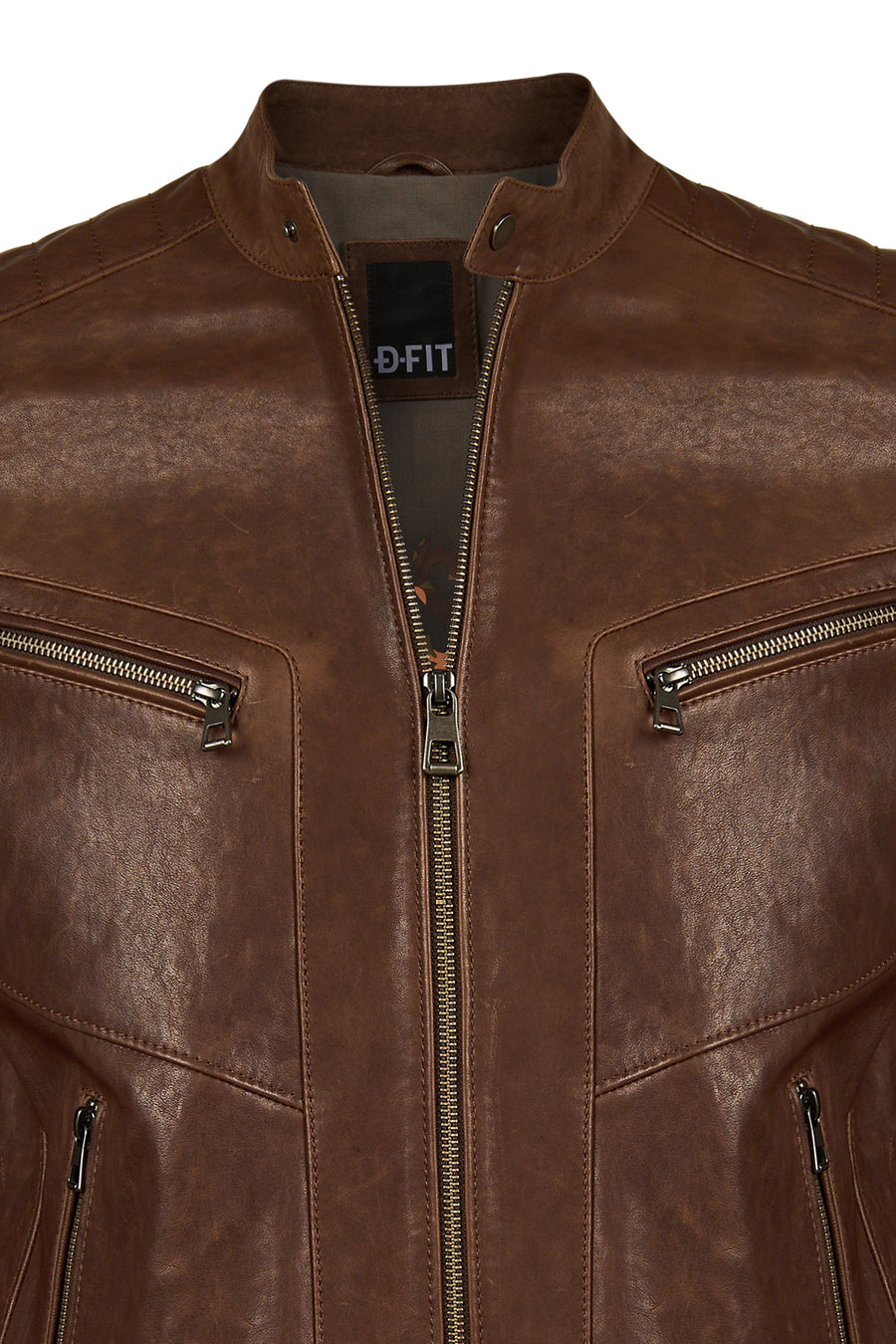 Luka Male Brown Slim-Fit Leather Jacket
